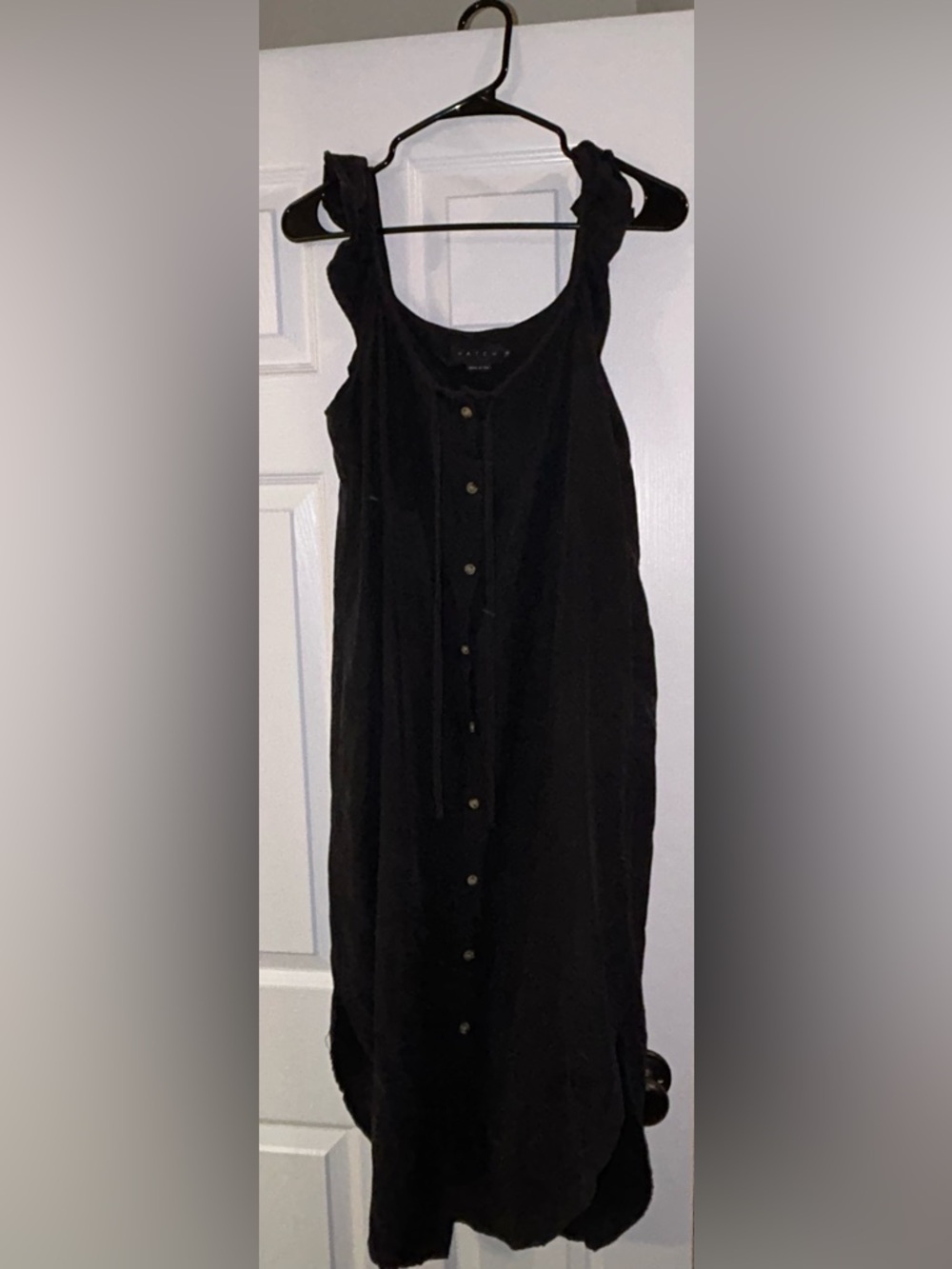 Hatch Maternity Black Button-Front Ruffle Sleeveless Midi Dress
